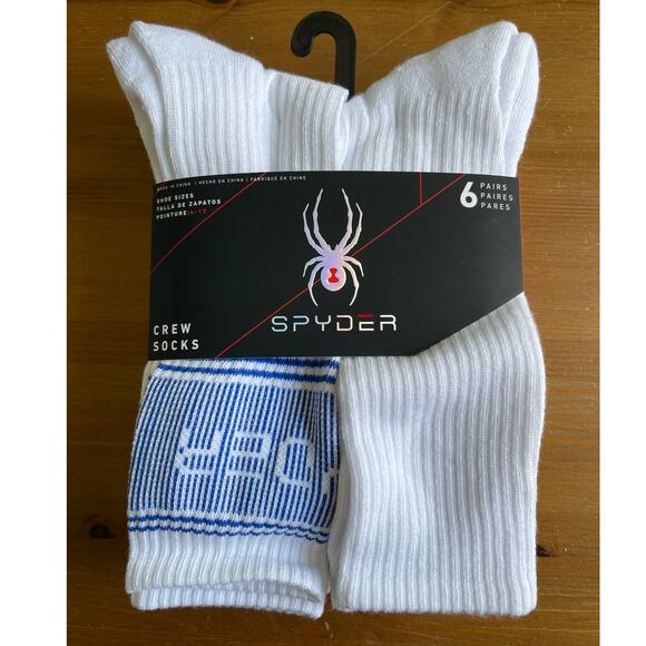 Spyder Other - Spyder Crew Socks 6 Pack Size 6-12 Cushioned Athletic Fit NEW Men White Everyday
